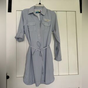 Magellan Outdoors Blue Pinstripe Long Sleeve Dress